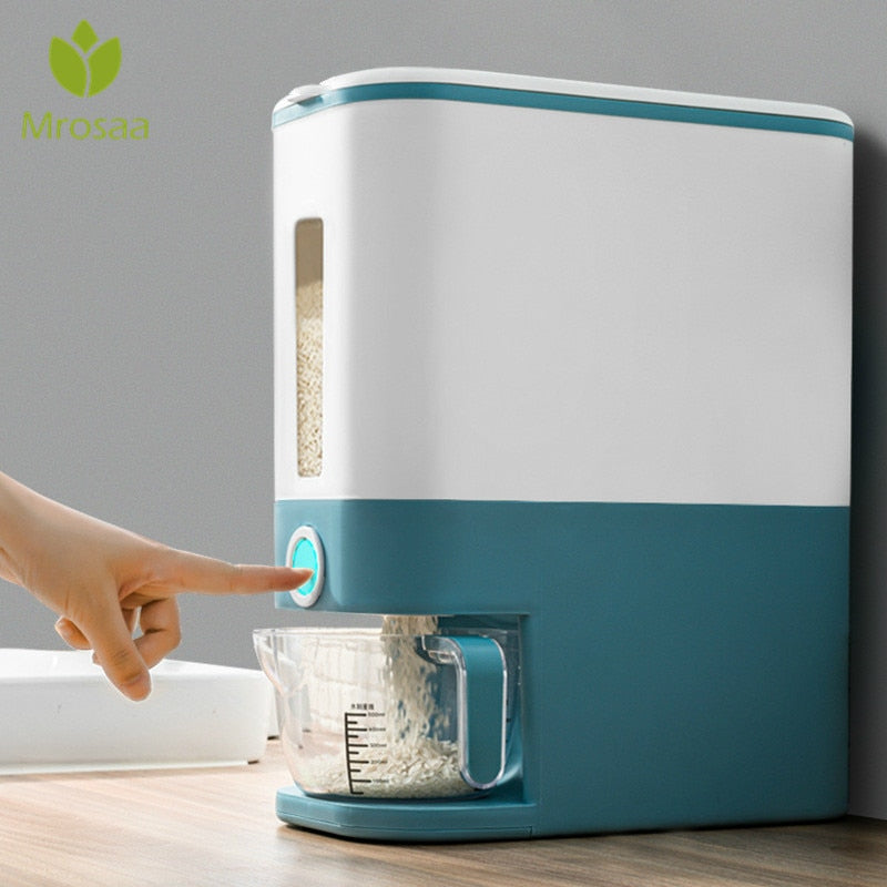 Automatic Plastic Cereal Dispenser Storage Box Measuring Cup Kitchen Food Tank Rice Container Organizer Grain Storage Cans